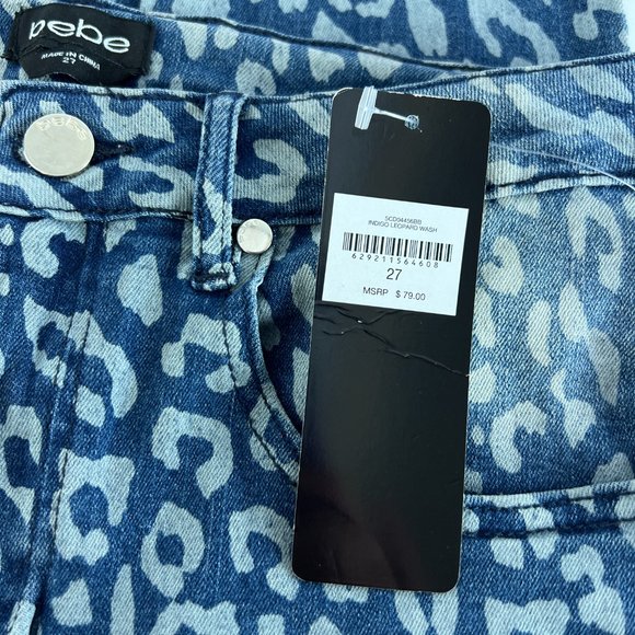 Bebe Indigo Wash Leopard Print Skinny Jeans Size 27 NWT - Picture 5 of 9